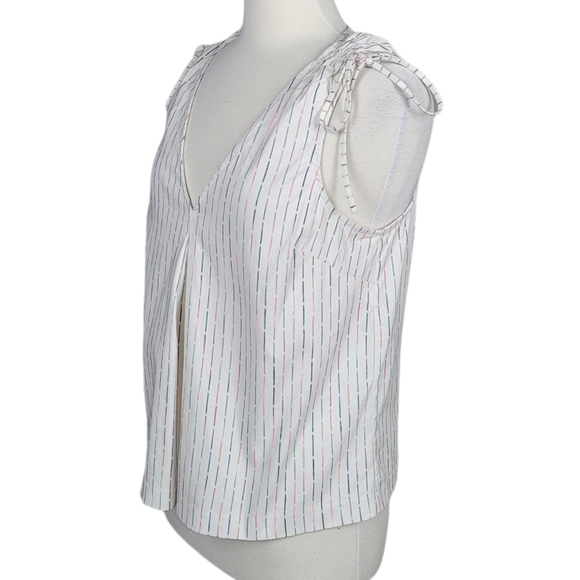 BCBGENERATION Top Blouse Sleeveless V Neck Stripes Ties White Sz Medium - Picture 2 of 8
